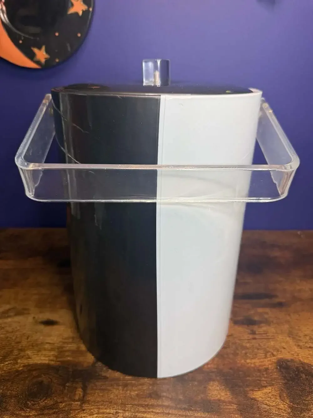 Vintage 1970s dark gray and White Two-Tone Ice Bucket with Clear Acrylic Handle